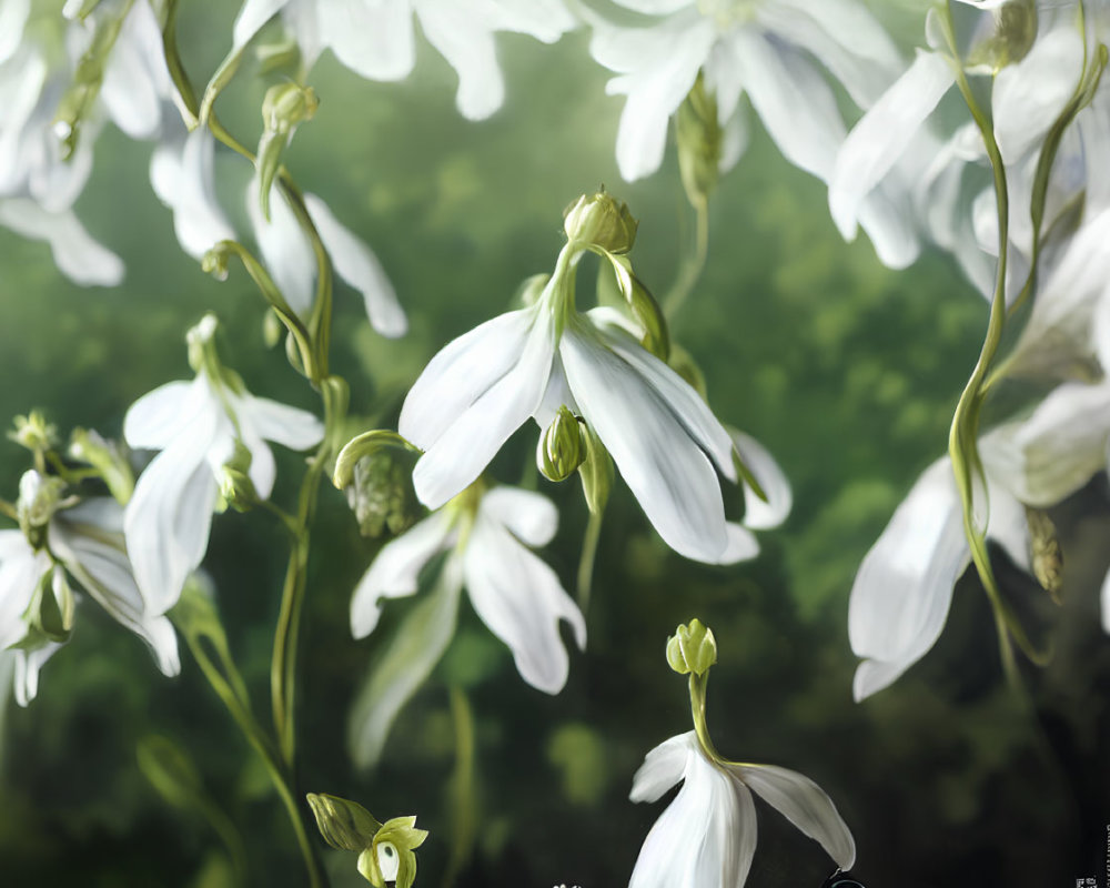 Delicate white flowers with blurred green background