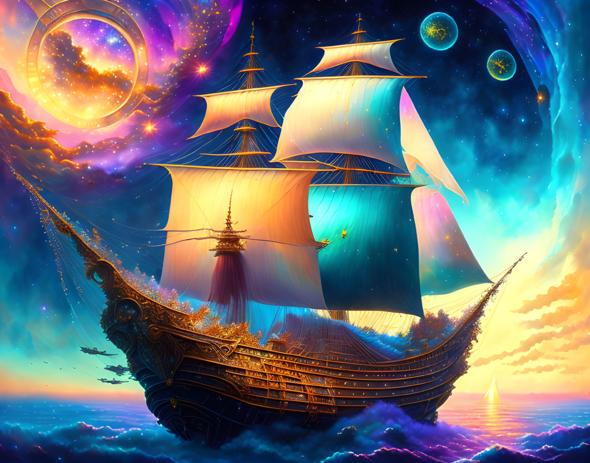 Pirateship Flying Through a Space Nebula