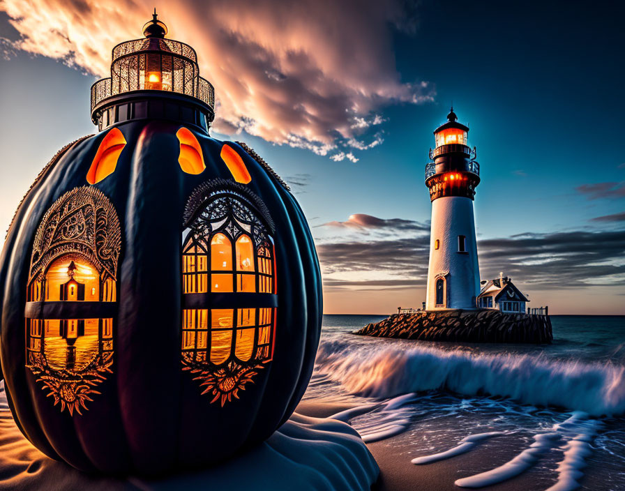 Carved Pumpkin Light House