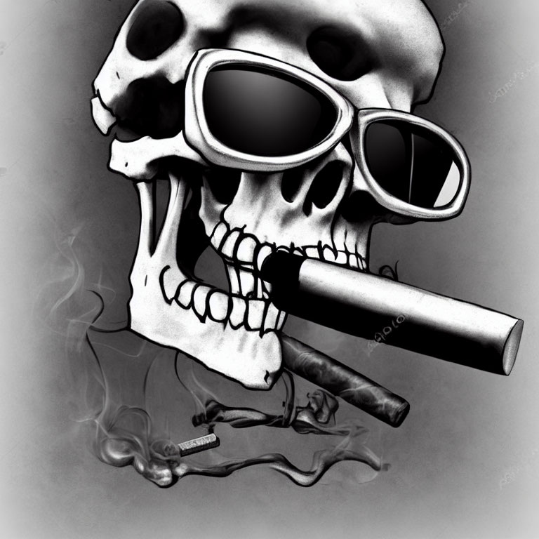 Skull with Sunglasses Smoking Cigar and Bullet Casings
