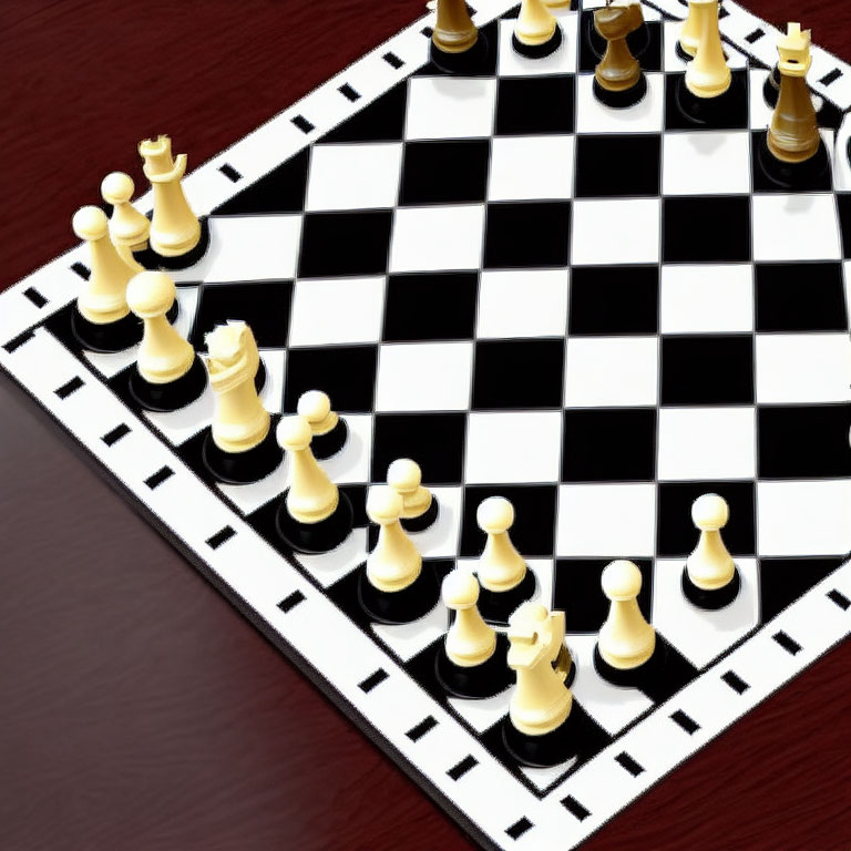 3D chessboard with white pieces in various positions