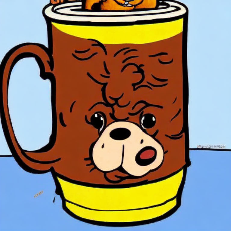 Cartoon Bear Face Mug with Orange Rim Design