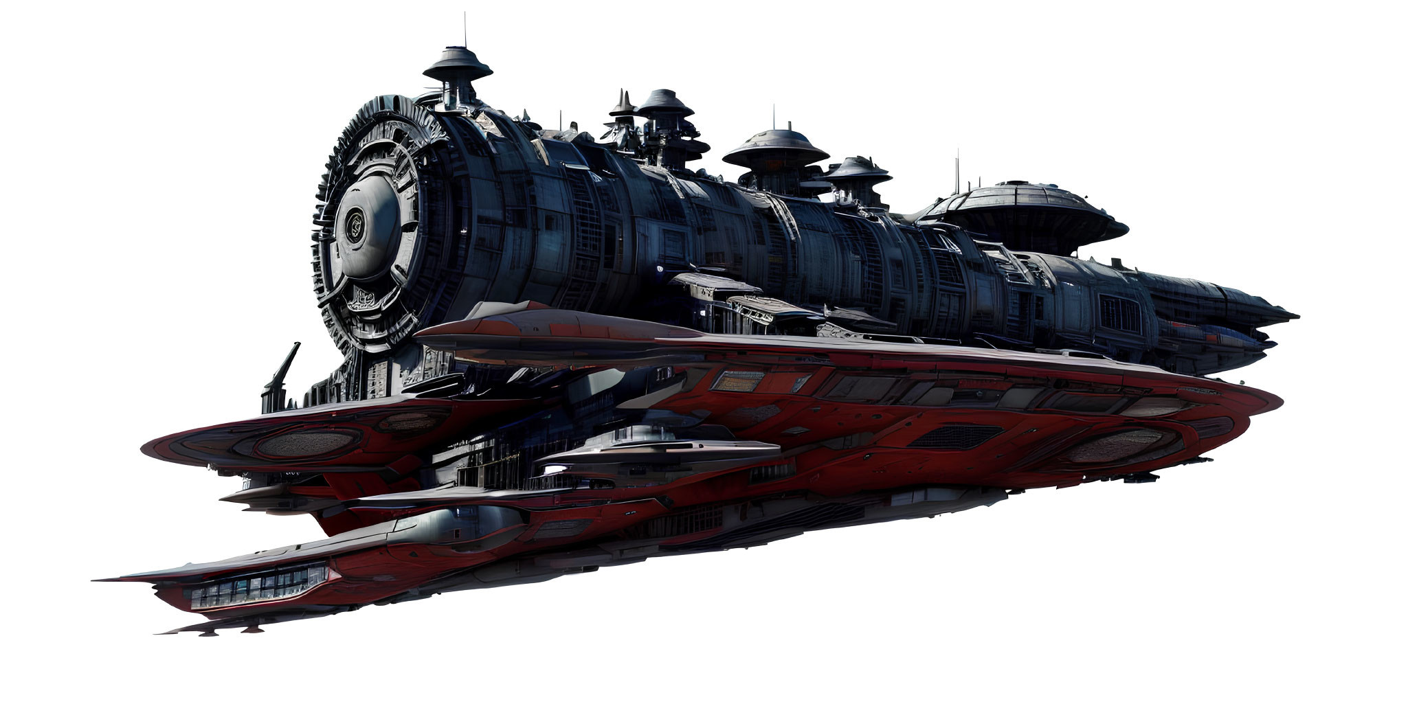 Detailed Sci-Fi Spaceship with Metallic Textures and Red Accents