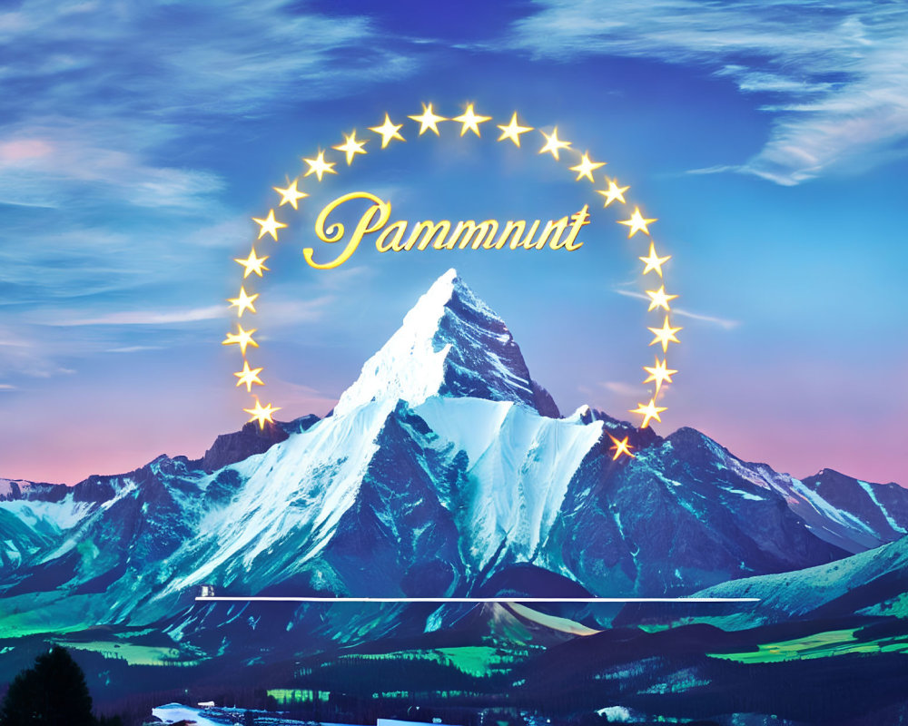 Snow-capped mountain with golden stars and 'Panmmit' inscription