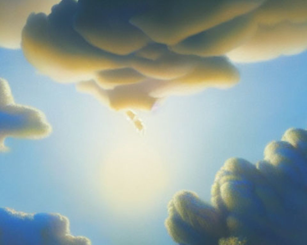 Dramatic fluffy cumulus clouds under sunlight on a soft blue sky