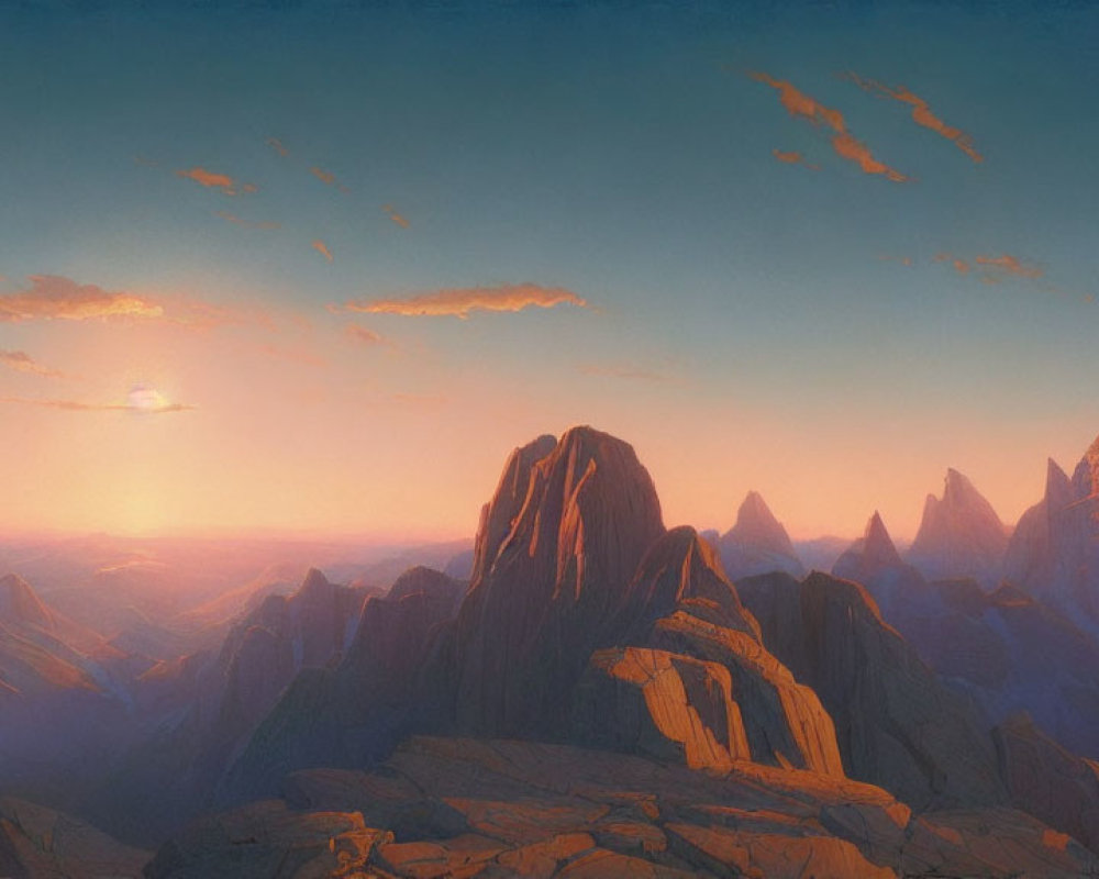 Majestic mountains in serene sunset landscape