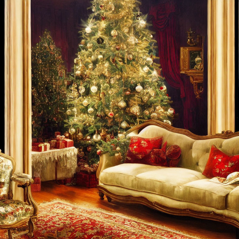 Festive Christmas decor in elegant living room