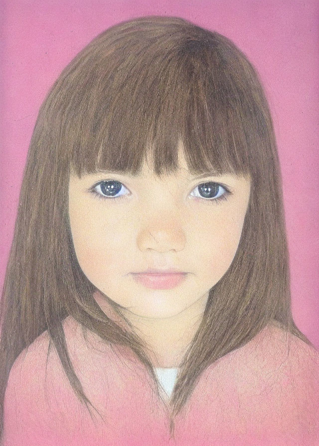 Young Girl Portrait: Brown Hair, Blue Eyes, Pink Top & Background