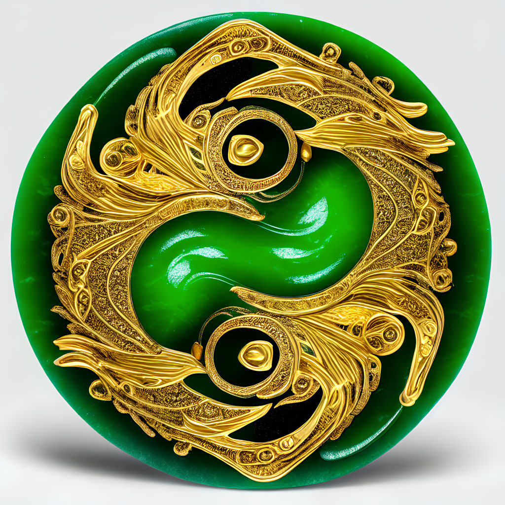 Intricate Gold Filigree on Vibrant Green Jade Disc