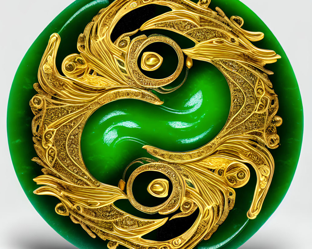 Intricate Gold Filigree on Vibrant Green Jade Disc