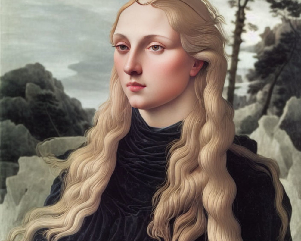 Portrait of Woman with Long Blonde Hair in Black Turtleneck