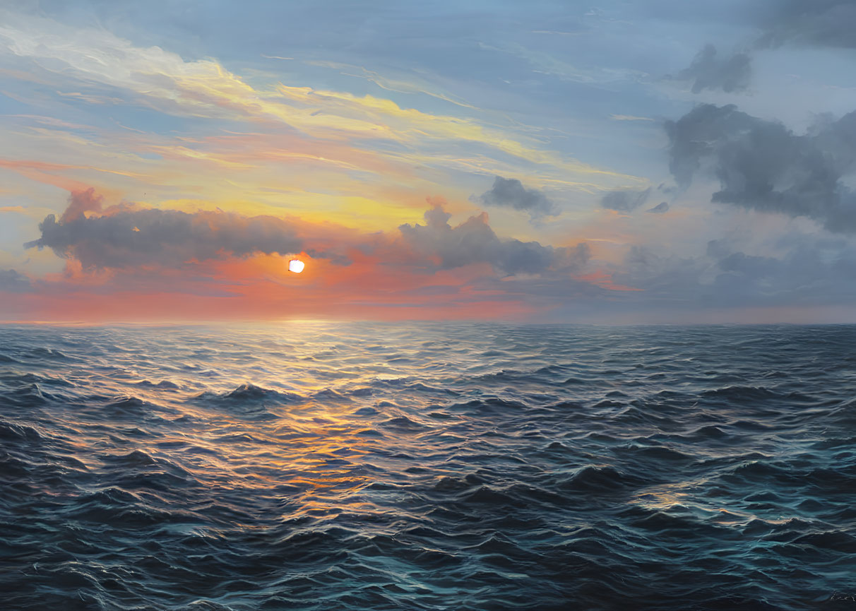 Vibrant Sunset Seascape with Reflective Ocean Waves