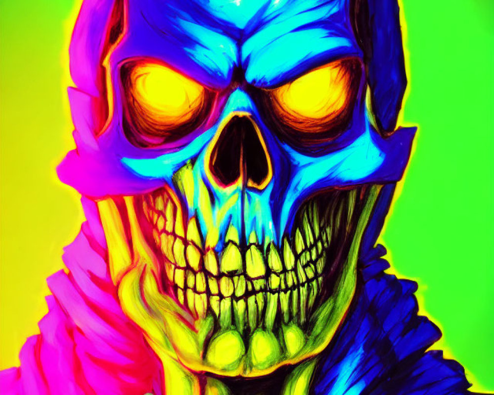 Colorful Neon Skull Artwork with Psychedelic Palette