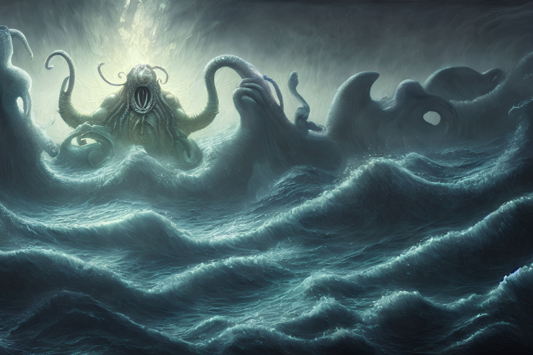 Mythical Sea Monster Emerges from Turbulent Ocean Waves