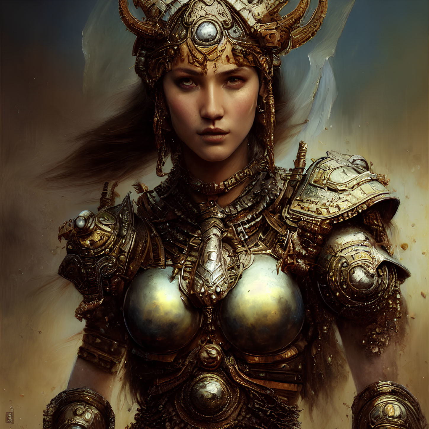 Detailed Woman in Ornate Armor Exuding Strength
