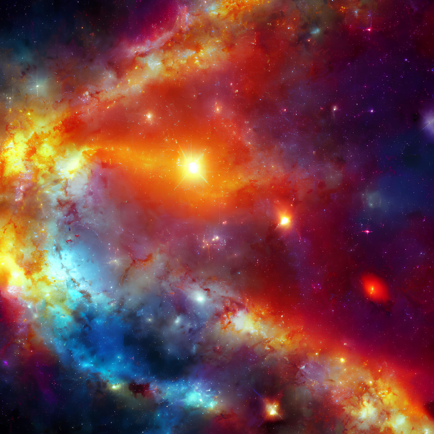 Colorful cosmic scene with swirling clouds and bright stars in space