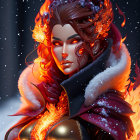 Fiery-haired mystical women in snowy setting