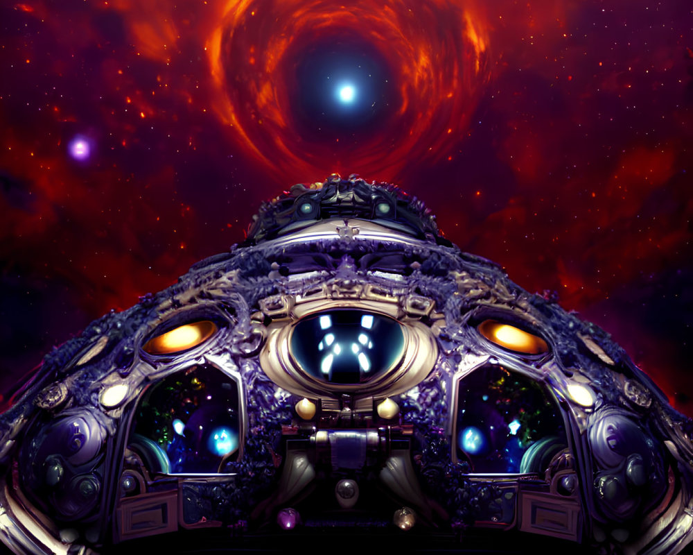 Futuristic sci-fi scene with swirling orange vortex
