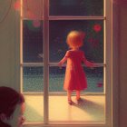 Toddler in Pink Outfit at Open Door Facing Glowing Sunset