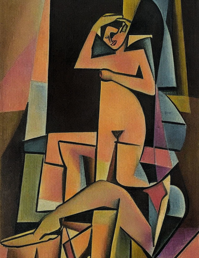 Abstract Cubist Painting of Reclining Female Figure