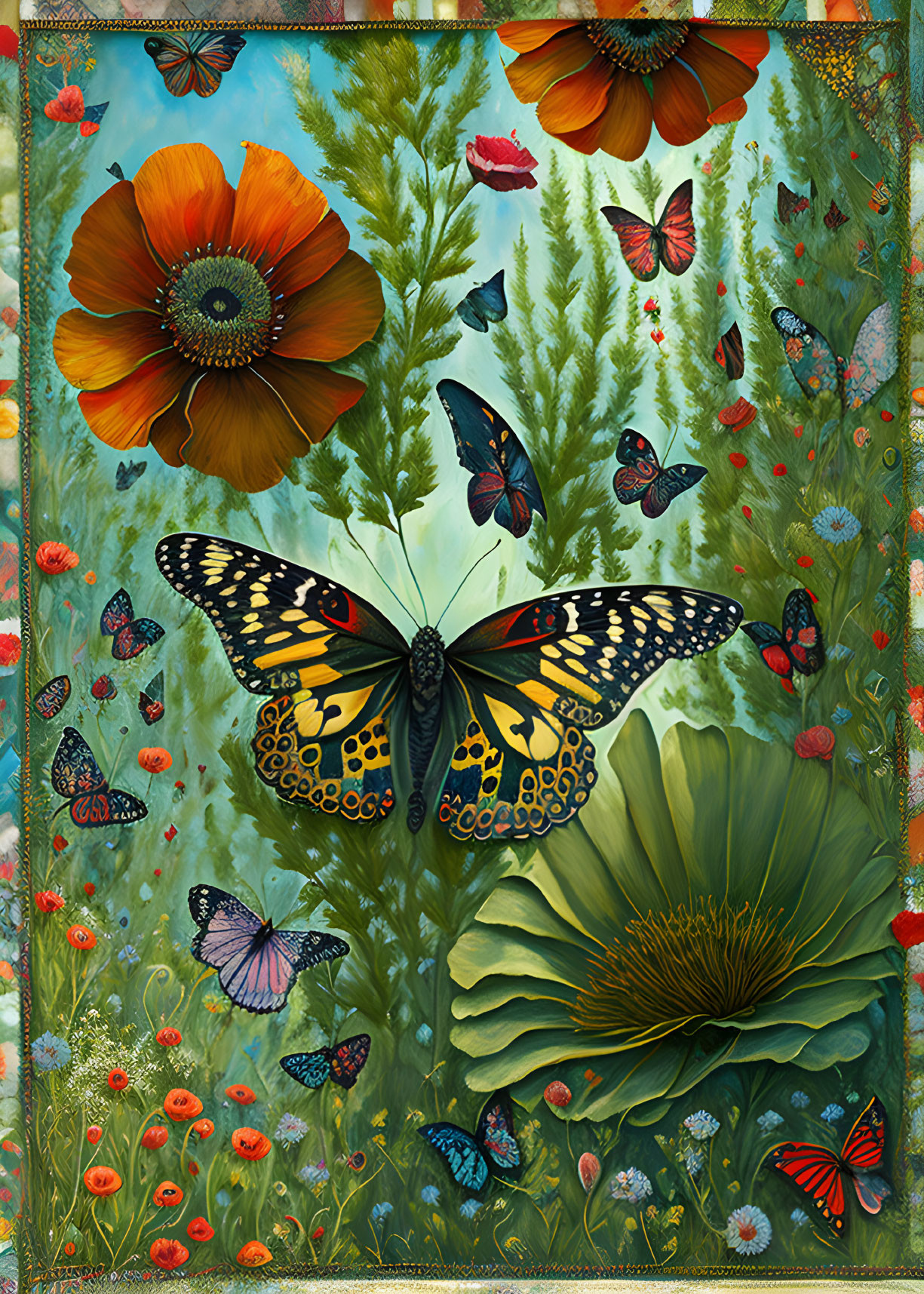 Butterflies and poppies