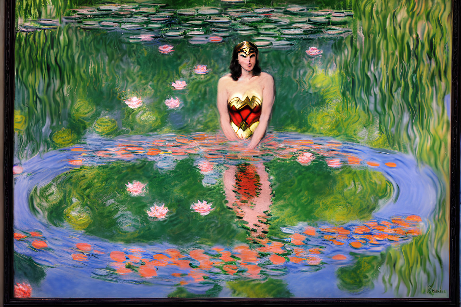 Wonder Woman costume emerges from Monet-style pond painting