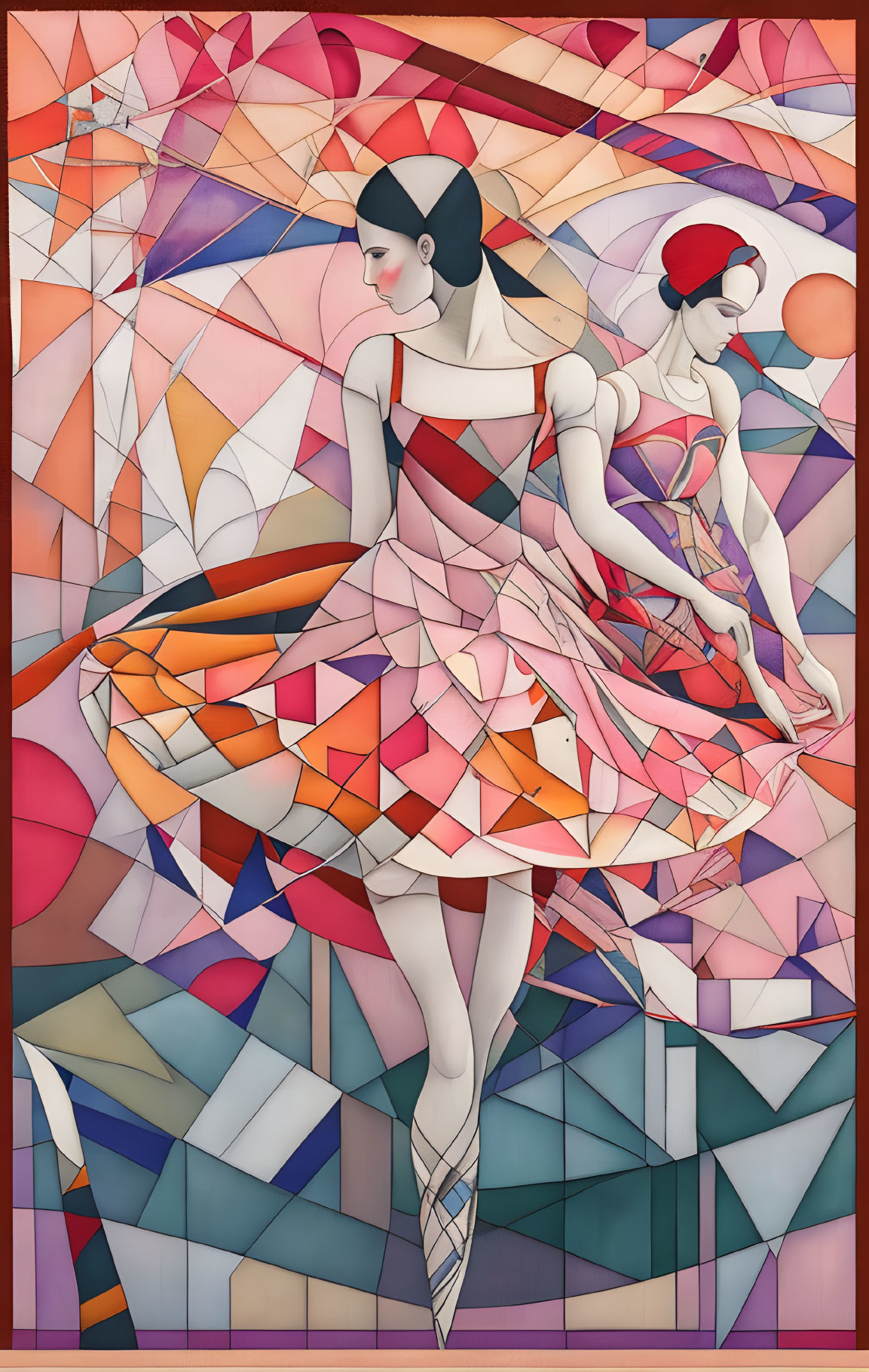 Geometric Ballerinas in Pink and Red Tones