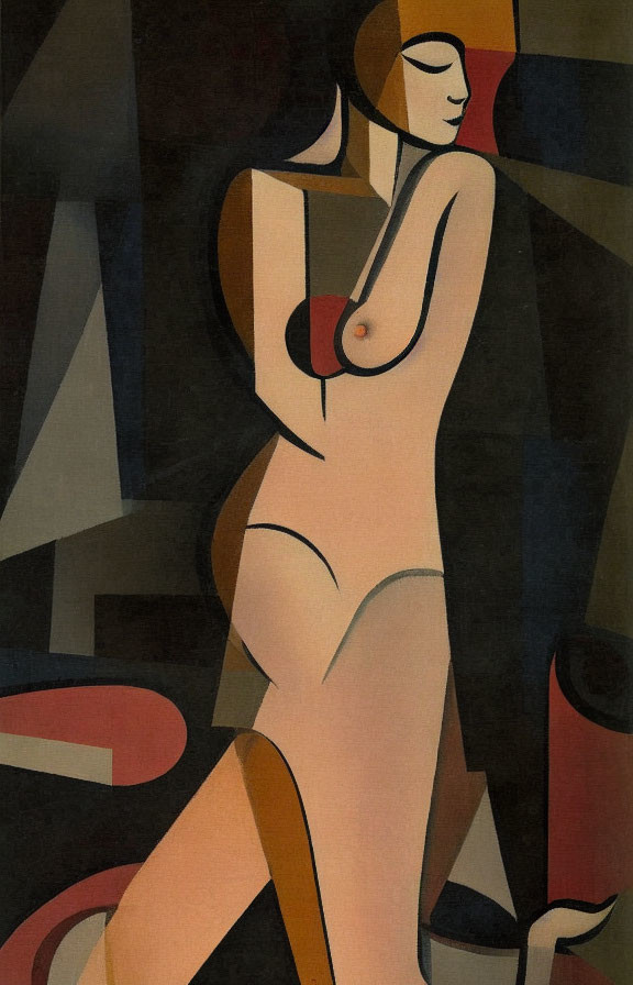 Abstract Cubist Style Painting of Nude Female Figure