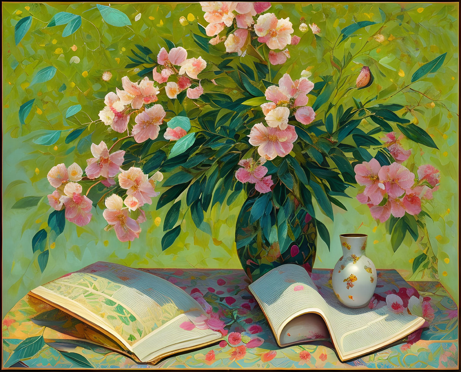 Vase With Oleanders And Books