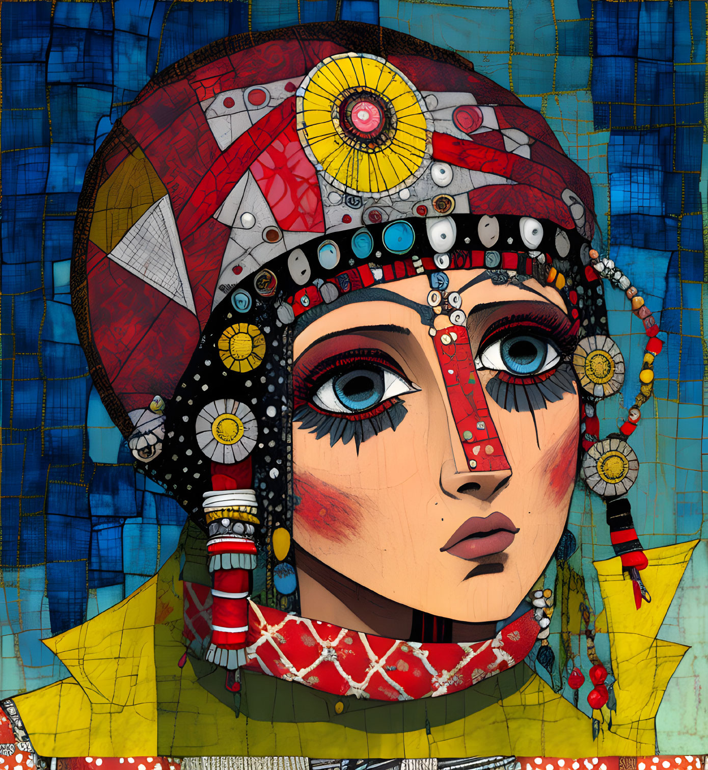 Girl’s Head with Red Turban and Yellow Clasp
