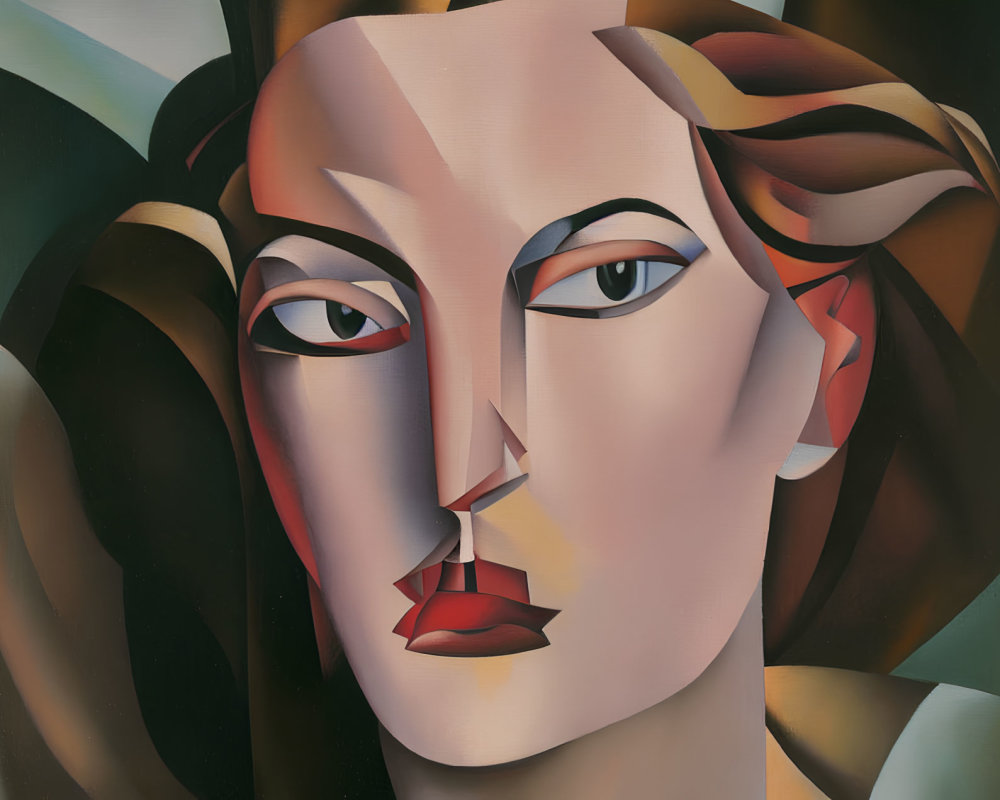 Cubist-inspired painting of a woman's face with sharp angles