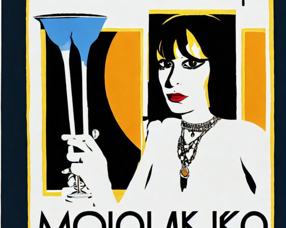 Stylized Artwork of Woman Holding Glass with "MOLOLAKIKO" in Bold