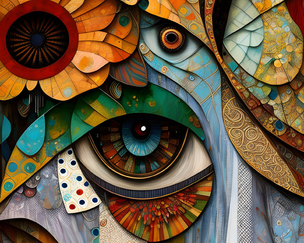 Colorful Surrealist Eye Digital Painting with Floral and Geometric Patterns