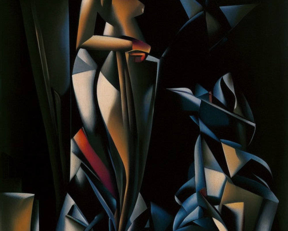 Cubist-style Abstract Painting of Woman in Dark Palette