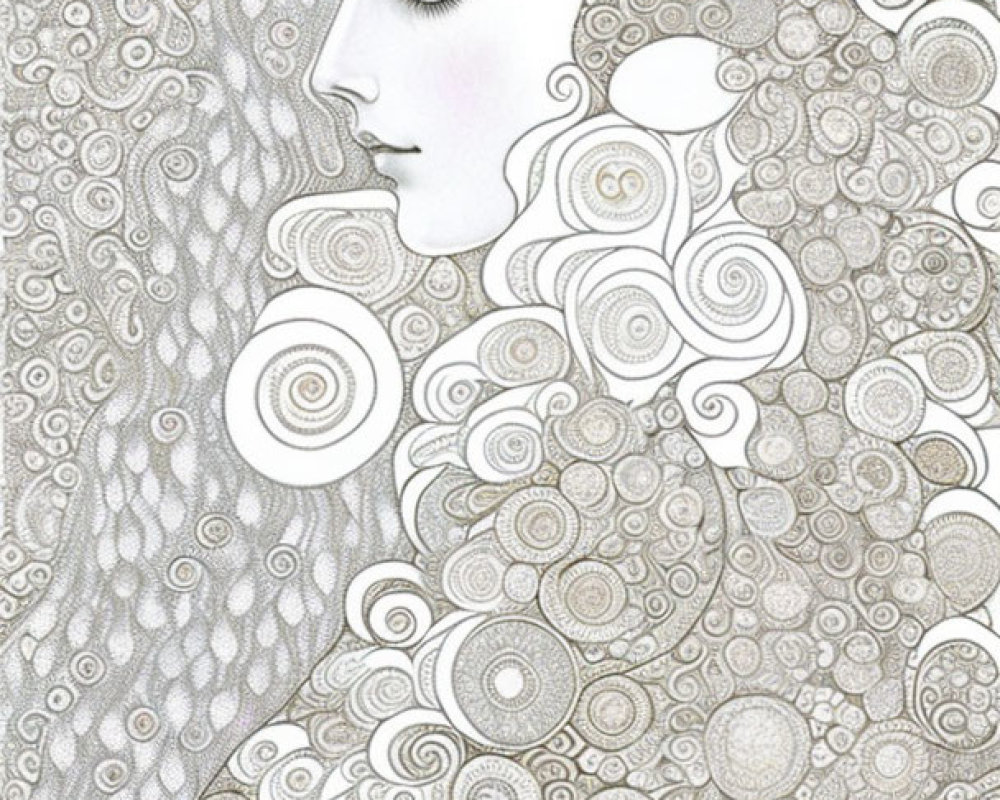 Detailed monochromatic profile illustration with swirling patterns and textures.