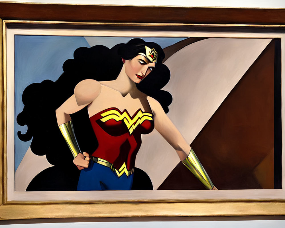 Vibrant Wonder Woman artwork with iconic costume and confident pose displayed on wall