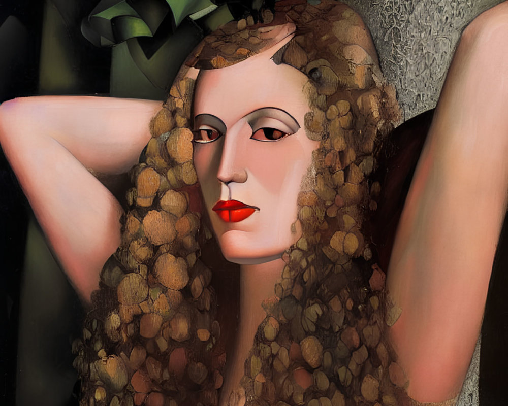 Surreal portrait of woman with grapevine hair against dark background