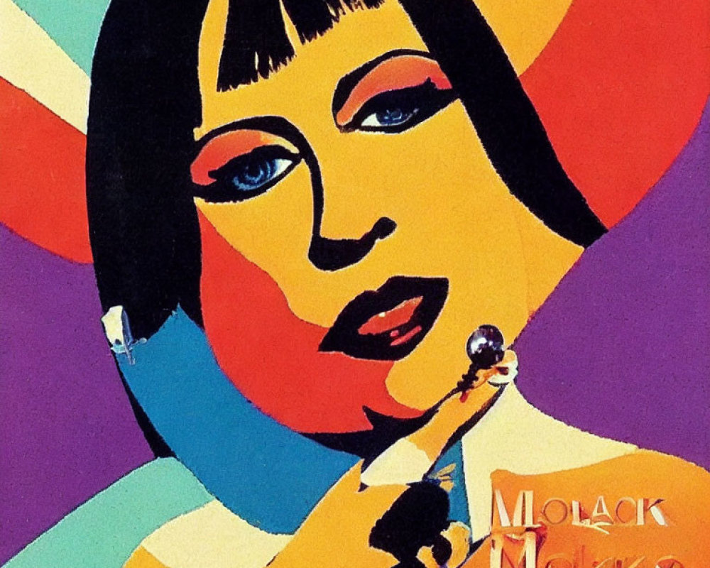 Vibrant pop art portrait of woman applying lipstick