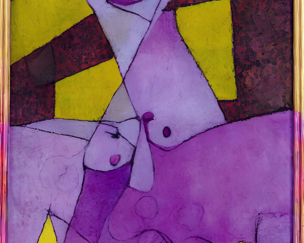 Geometric Abstract Painting in Yellow, Purple, and Red Tones