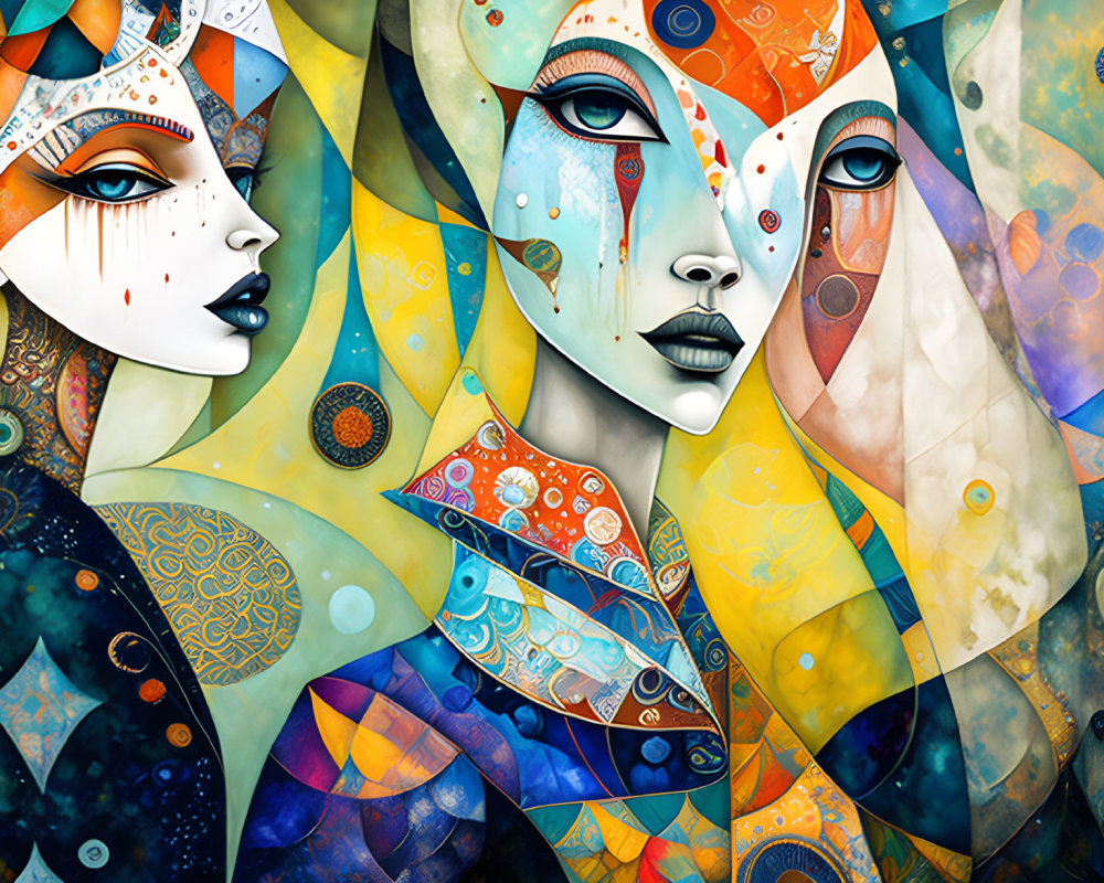 Colorful Abstract Female Faces with Intricate Patterns and Textures