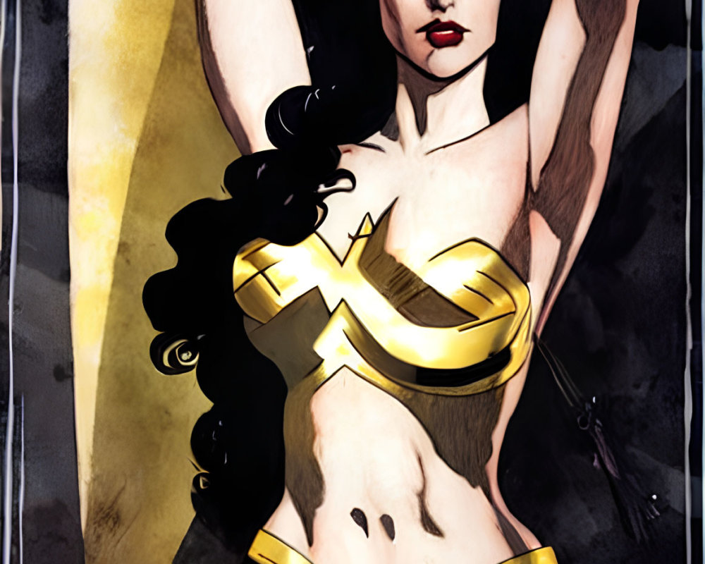Iconic Wonder Woman Costume Illustration with Bracelets, Tiara, and Lasso