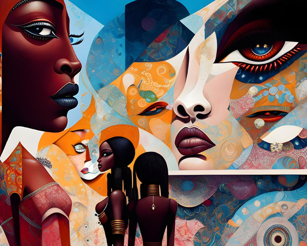 Abstract Art: Stylized Female Figures with Rich Color Palette