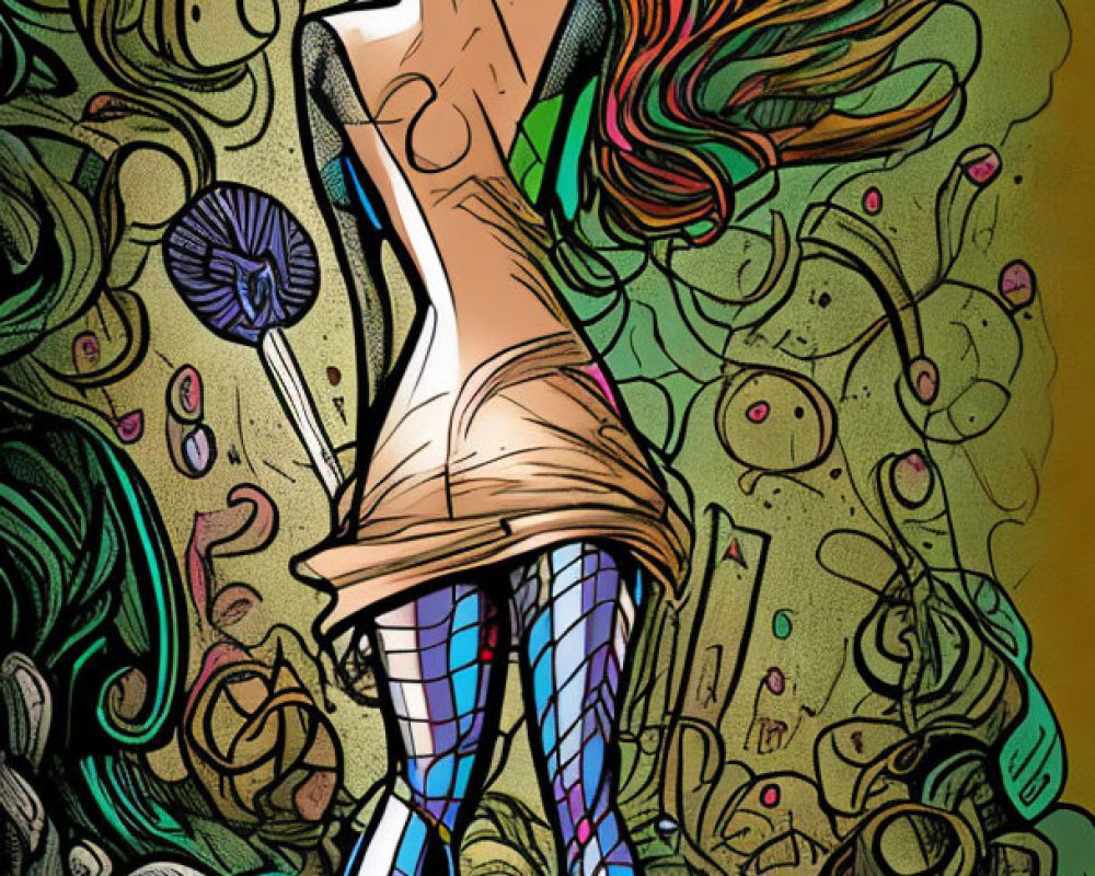 Vibrant illustration of stylized woman in abstract setting