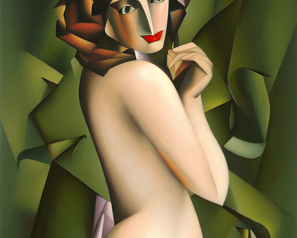 Art Deco Style Painting of Stylized Woman with Geometric Hairstyle