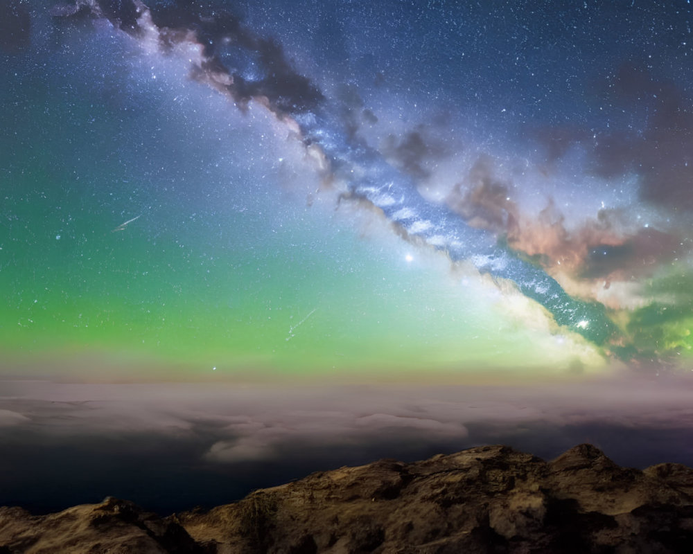 Stunning Milky Way and Aurora Borealis Night Sky Landscape