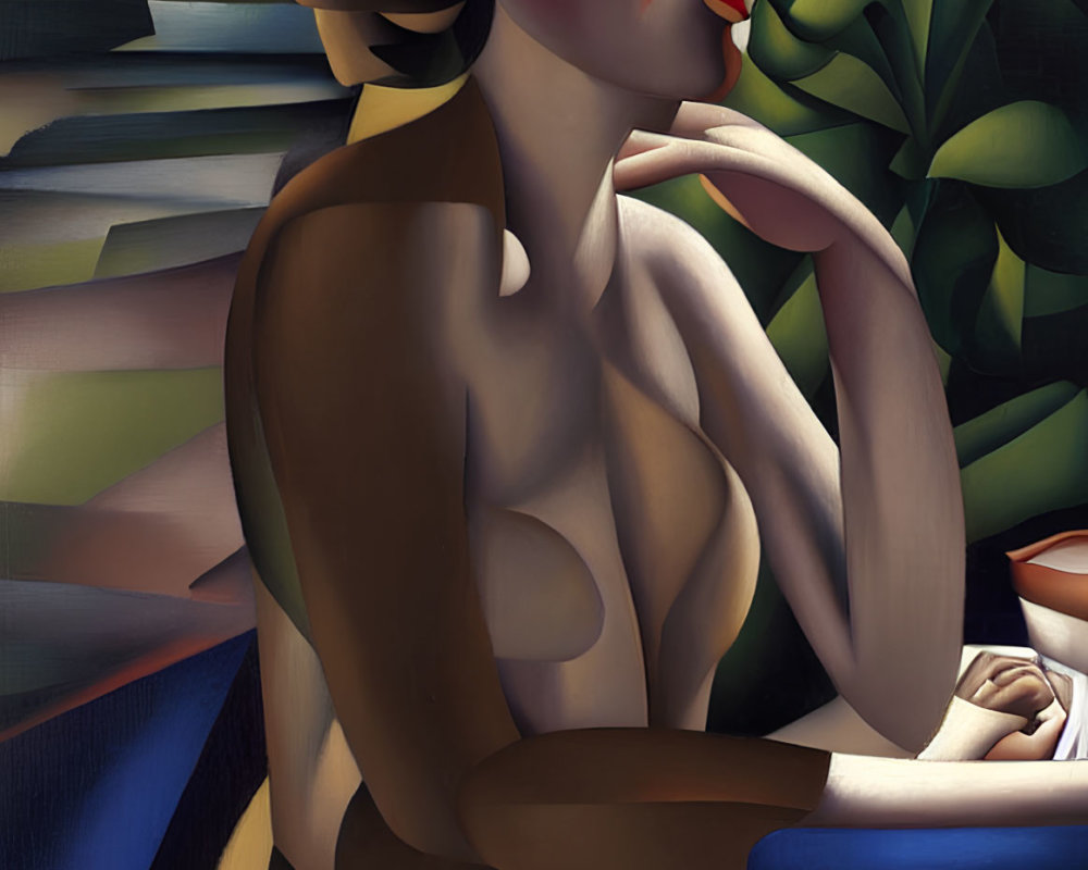 Art Deco Style Painting of Stylized Woman with Geometric Shapes