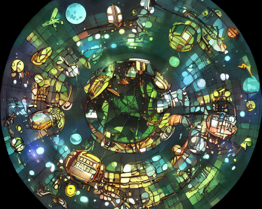 Colorful Circular Fisheye View of Futuristic Cityscape