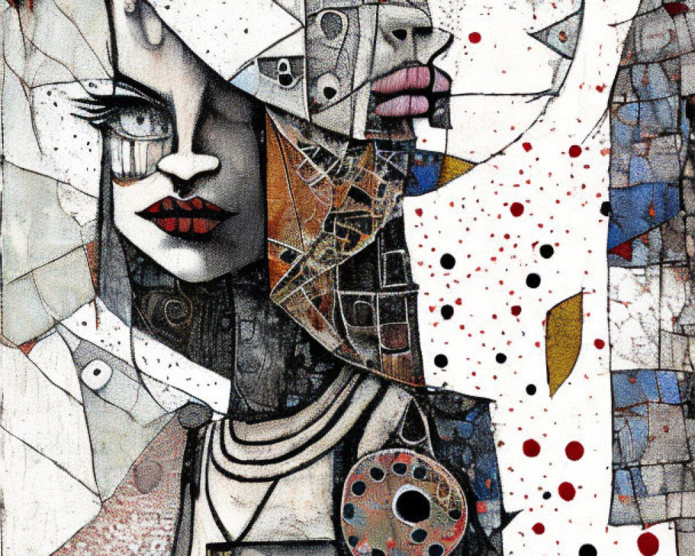 Monochromatic Abstract Art: Multifaceted Woman's Face with Geometric Shapes