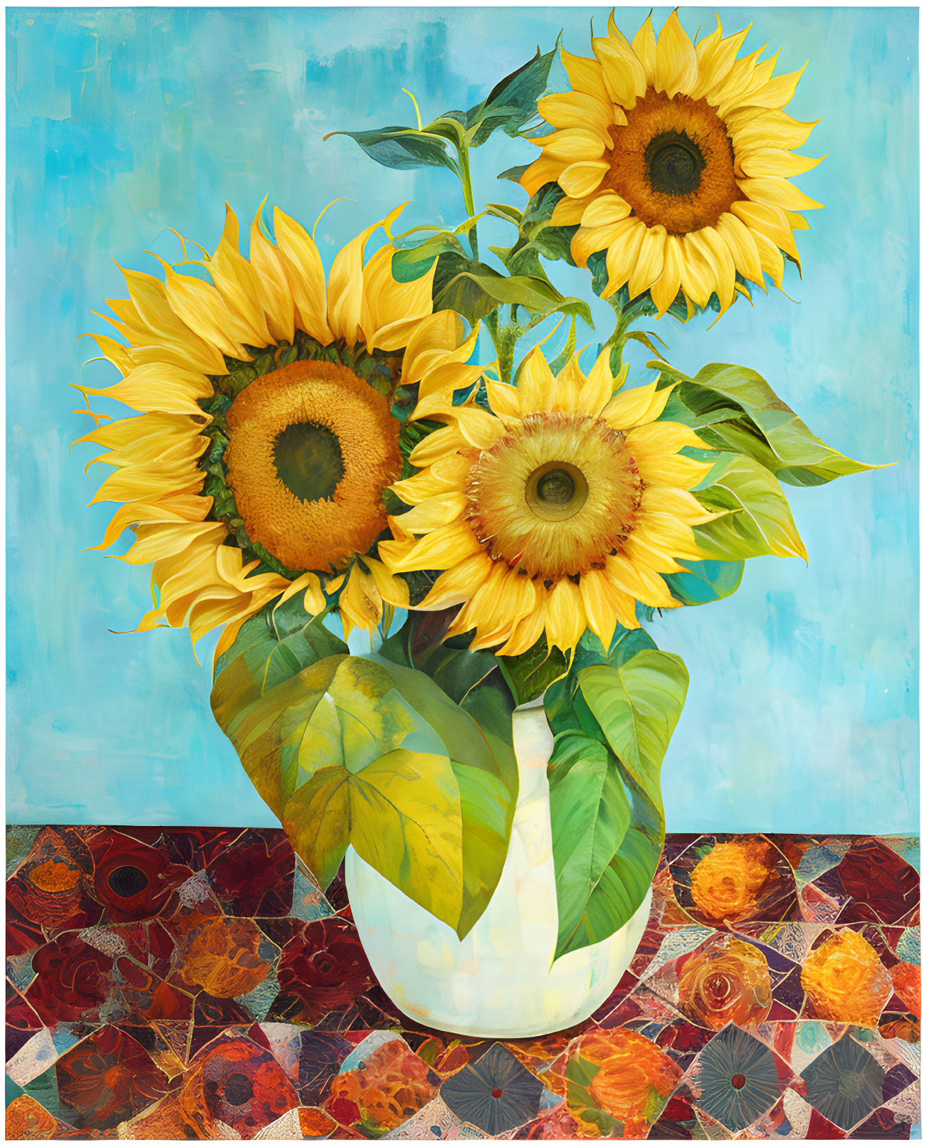 Three Sunflowers in a Vase