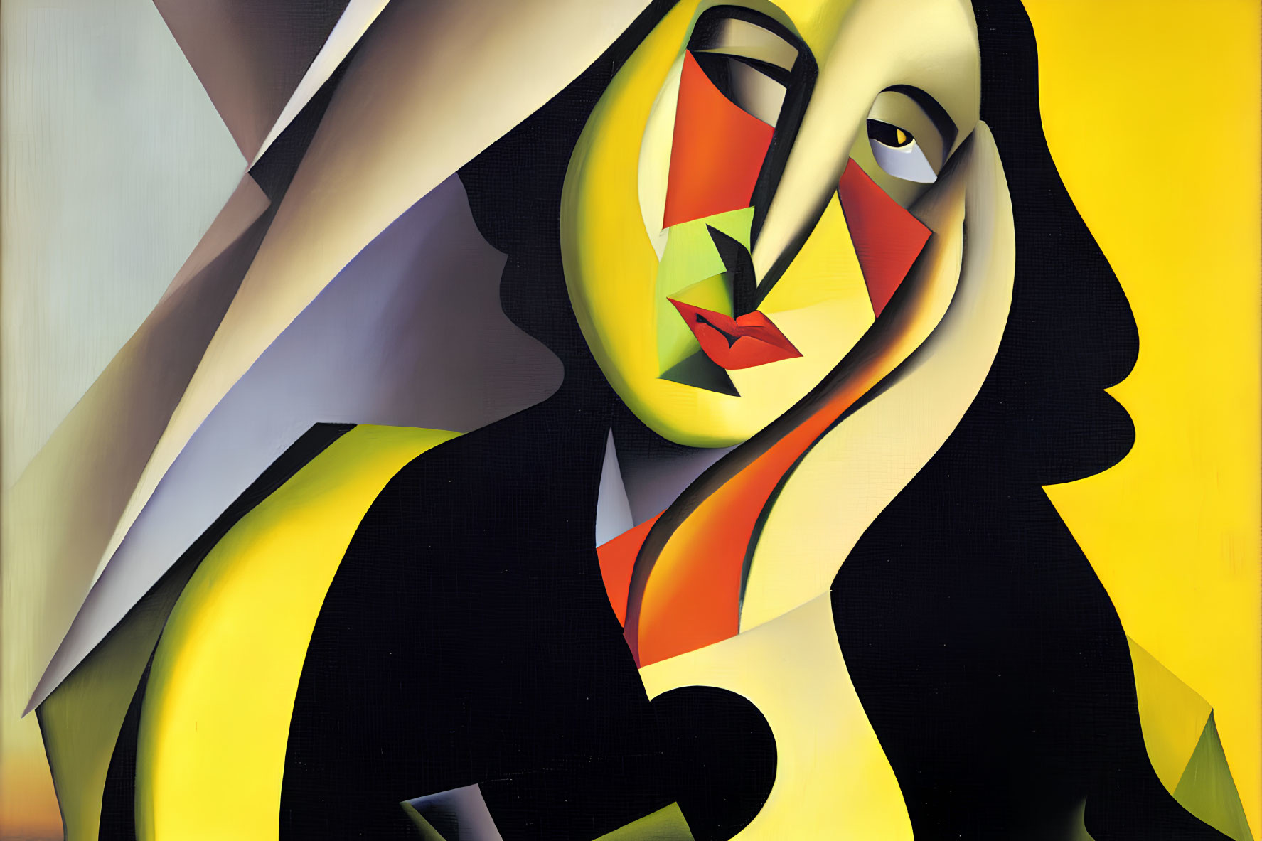 Cubist-style Abstract Painting of Woman with Geometric Shapes